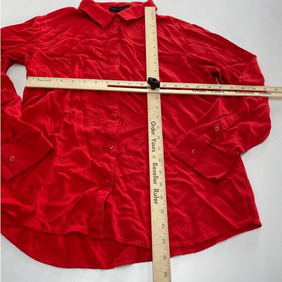 Sanctuary Shirt Womens Small Red Textured Button Down Career Pocket Front Anthro - Picture 6 of 8